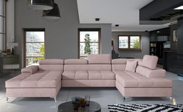 Coltar extensibil dreapta 5 locuri ELTAP, Edr-50, Eduardo, 337x205x88 cm, lemn/poliester, roz deschis