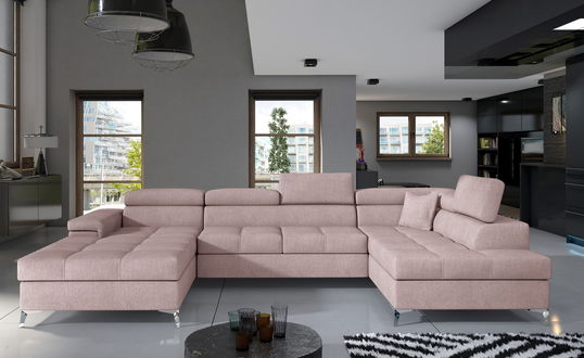 Coltar extensibil dreapta 5 locuri ELTAP, Edr-50, Eduardo, 337x205x88 cm, lemn/poliester, roz deschis