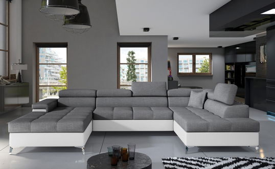 Coltar extensibil dreapta 5 locuri ELTAP, Edr-52, Eduardo, 337x205x88 cm, lemn/poliester, gri inchis/alb