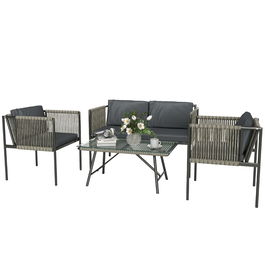 Outsunny Set de Exterior din Rattan 2 Fotolii, Canapea și Măsuță Gri | Aosom Romania