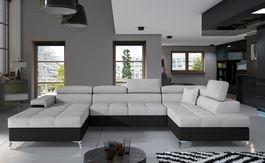 Coltar extensibil dreapta 5 locuri ELTAP, Edr-54, Eduardo, 337x205x88 cm, lemn/poliester, gri deschis/negru