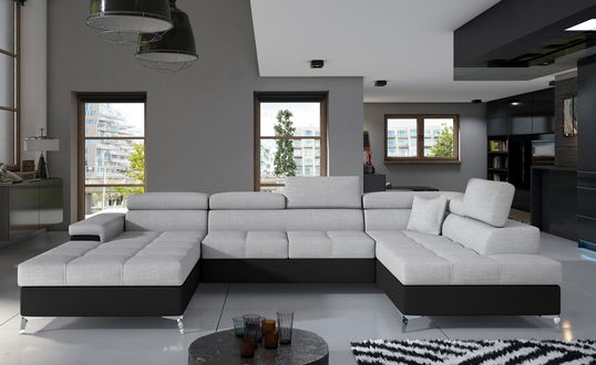 Coltar extensibil dreapta 5 locuri ELTAP, Edr-54, Eduardo, 337x205x88 cm, lemn/poliester, gri deschis/negru