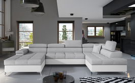 Coltar extensibil dreapta 5 locuri ELTAP, Edr-55, Eduardo, 337x205x88 cm, lemn/poliester, gri deschis/alb