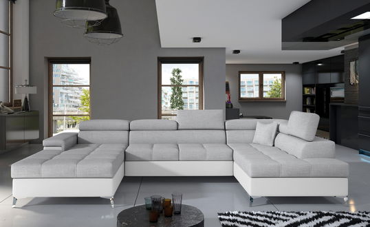 Coltar extensibil dreapta 5 locuri ELTAP, Edr-55, Eduardo, 337x205x88 cm, lemn/poliester, gri deschis/alb