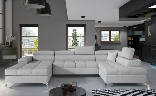 Coltar extensibil dreapta 5 locuri ELTAP, Edr-56, Eduardo, 337x205x88 cm, lemn/poliester, gri deschis