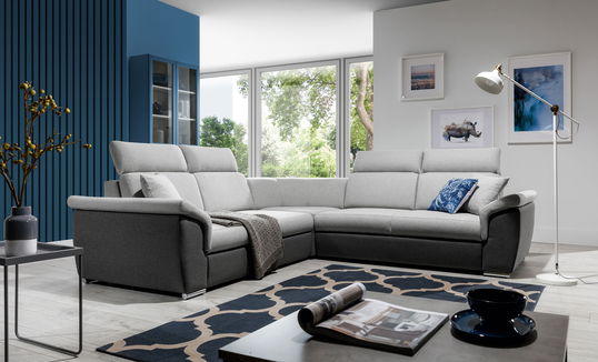 Coltar extensibil 5 locuri ELTAP, Fed-36, Federico, 266x266x102 cm, lemn/poliester, gri deschis/gri inchis