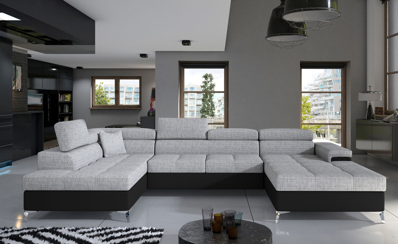 Coltar extensibil stanga 5 locuri ELTAP, Edr-01, Eduardo, 337x205x88 cm, lemn/poliester, gri/negru