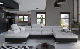 Coltar extensibil stanga 5 locuri ELTAP, Edr-01, Eduardo, 337x205x88 cm, lemn/poliester, gri/negru