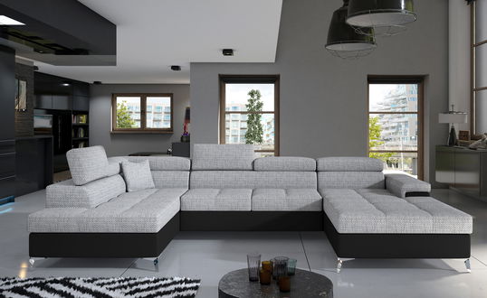 Coltar extensibil stanga 5 locuri ELTAP, Edr-01, Eduardo, 337x205x88 cm, lemn/poliester, gri/negru