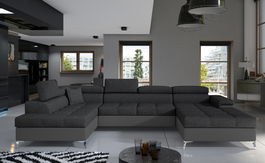 Coltar extensibil stanga 5 locuri ELTAP, Edr-04, Eduardo, 337x205x88 cm, lemn/poliester, gri inchis/gri