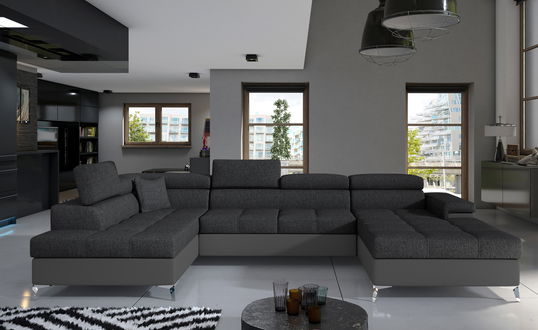 Coltar extensibil stanga 5 locuri ELTAP, Edr-04, Eduardo, 337x205x88 cm, lemn/poliester, gri inchis/gri