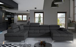 Coltar extensibil stanga 5 locuri ELTAP, Edr-05, Eduardo, 337x205x88 cm, lemn/poliester, gri inchis