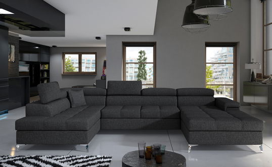 Coltar extensibil stanga 5 locuri ELTAP, Edr-05, Eduardo, 337x205x88 cm, lemn/poliester, gri inchis