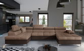 Coltar extensibil stanga 5 locuri ELTAP, Edr-06, Eduardo, 337x205x88 cm, lemn/poliester, maro deschis/maro inchis