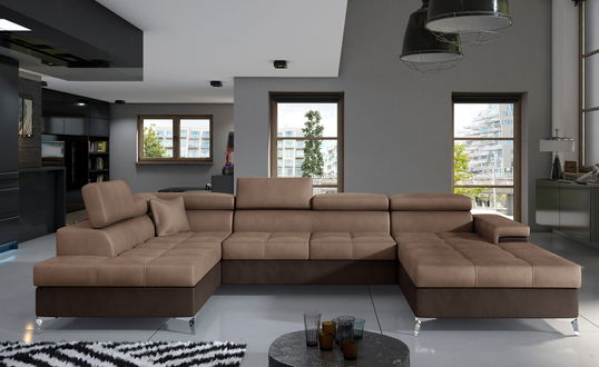 Coltar extensibil stanga 5 locuri ELTAP, Edr-06, Eduardo, 337x205x88 cm, lemn/poliester, maro deschis/maro inchis