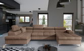 Coltar extensibil stanga 5 locuri ELTAP, Edr-07, Eduardo, 337x205x88 cm, lemn/poliester, maro deschis