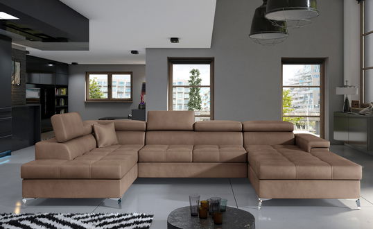 Coltar extensibil stanga 5 locuri ELTAP, Edr-07, Eduardo, 337x205x88 cm, lemn/poliester, maro deschis
