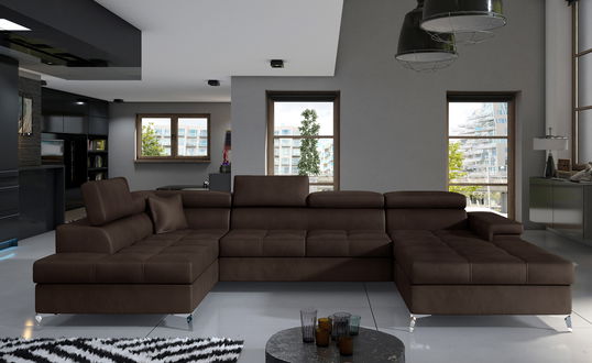 Coltar extensibil stanga 5 locuri ELTAP, Edr-09, Eduardo, 337x205x88 cm, lemn/poliester, maro inchis