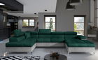 Coltar extensibil stanga 5 locuri ELTAP, Edr-10, Eduardo, 337x205x88 cm, lemn/poliester, verde inchis/gri