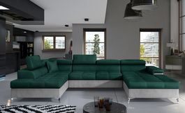Coltar extensibil stanga 5 locuri ELTAP, Edr-10, Eduardo, 337x205x88 cm, lemn/poliester, verde inchis/gri