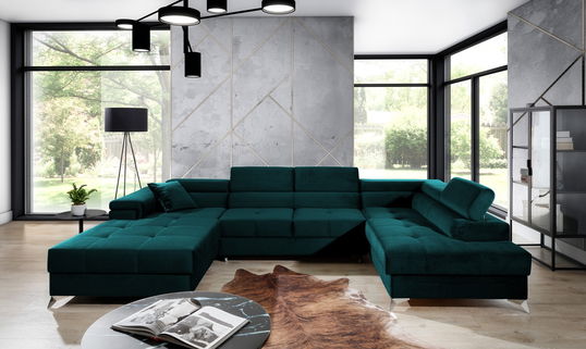 Coltar extensibil dreapta 5 locuri ELTAP, Edr-100, Eduardo, 337x205x88 cm, lemn/poliester, verde inchis