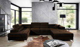 Coltar extensibil stanga 5 locuri ELTAP, Edr-101, Eduardo, 337x205x88 cm, lemn/poliester, maro inchis