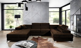 Coltar extensibil dreapta 5 locuri ELTAP, Edr-102, Eduardo, 337x205x88 cm, lemn/poliester, maro inchis