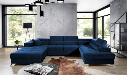Coltar extensibil dreapta 5 locuri ELTAP, Edr-104, Eduardo, 337x205x88 cm, lemn/poliester, albastru inchis
