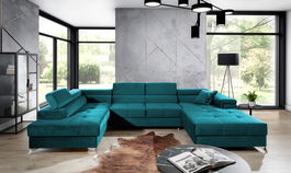 Coltar extensibil stanga 5 locuri ELTAP, Edr-105, Eduardo, 337x205x88 cm, lemn/poliester, turcoaz