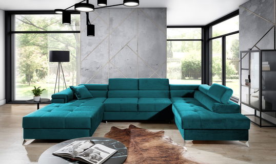 Coltar extensibil dreapta 5 locuri ELTAP, Edr-106, Eduardo, 337x205x88 cm, lemn/poliester, turcoaz