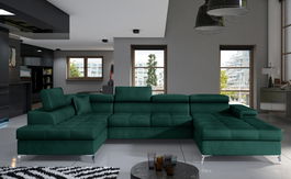 Coltar extensibil stanga 5 locuri ELTAP, Edr-11, Eduardo, 337x205x88 cm, lemn/poliester, verde inchis