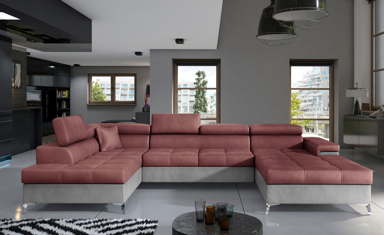Coltar extensibil stanga 5 locuri ELTAP, Edr-12, Eduardo, 337x205x88 cm, lemn/poliester, roz inchis/gri