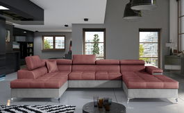 Coltar extensibil stanga 5 locuri ELTAP, Edr-12, Eduardo, 337x205x88 cm, lemn/poliester, roz inchis/gri
