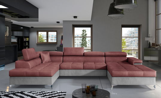 Coltar extensibil stanga 5 locuri ELTAP, Edr-12, Eduardo, 337x205x88 cm, lemn/poliester, roz inchis/gri