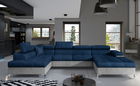 Coltar extensibil stanga 5 locuri ELTAP, Edr-14, Eduardo, 337x205x88 cm, lemn/poliester, albastru inchis/gri