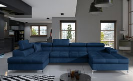 Coltar extensibil stanga 5 locuri ELTAP, Edr-15, Eduardo, 337x205x88 cm, lemn/poliester, albastru inchis