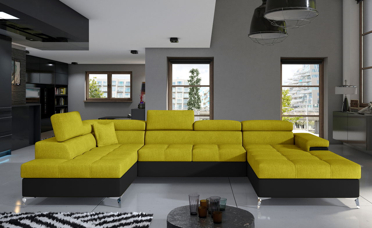Coltar extensibil stanga 5 locuri ELTAP, Edr-17, Eduardo, 337x205x88 cm, lemn/poliester, galben/negru