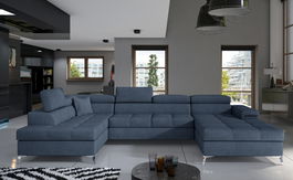 Coltar extensibil stanga 5 locuri ELTAP, Edr-19, Eduardo, 337x205x88 cm, lemn/poliester, albastru