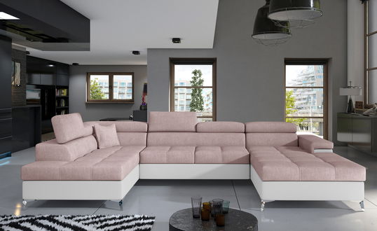 Coltar extensibil stanga 5 locuri ELTAP, Edr-20, Eduardo, 337x205x88 cm, lemn/poliester, roz deschis/alb