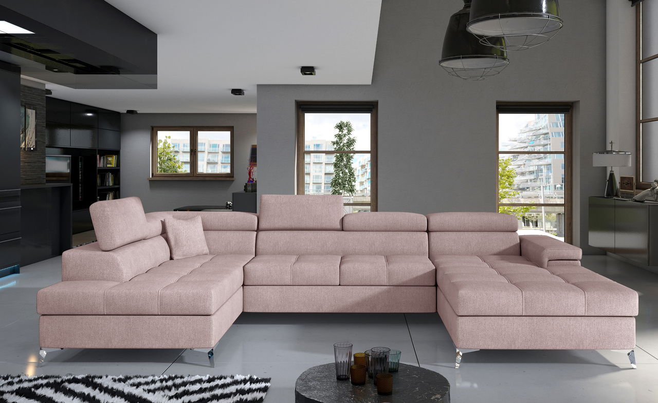 Coltar extensibil stanga 5 locuri ELTAP, Edr-21, Eduardo, 337x205x88 cm, lemn/poliester, roz deschis