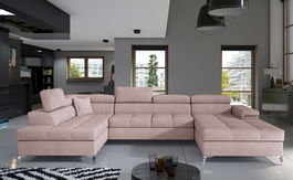 Coltar extensibil stanga 5 locuri ELTAP, Edr-21, Eduardo, 337x205x88 cm, lemn/poliester, roz deschis