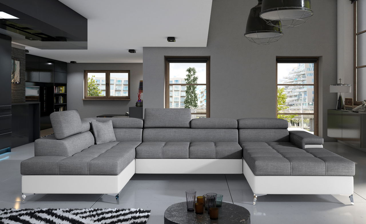 Coltar extensibil stanga 5 locuri ELTAP, Edr-23, Eduardo, 337x205x88 cm, lemn/poliester, gri inchis/alb