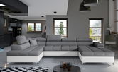Coltar extensibil stanga 5 locuri ELTAP, Edr-23, Eduardo, 337x205x88 cm, lemn/poliester, gri inchis/alb
