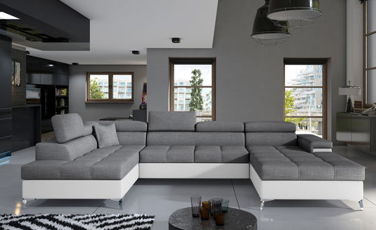Coltar extensibil stanga 5 locuri ELTAP, Edr-23, Eduardo, 337x205x88 cm, lemn/poliester, gri inchis/alb