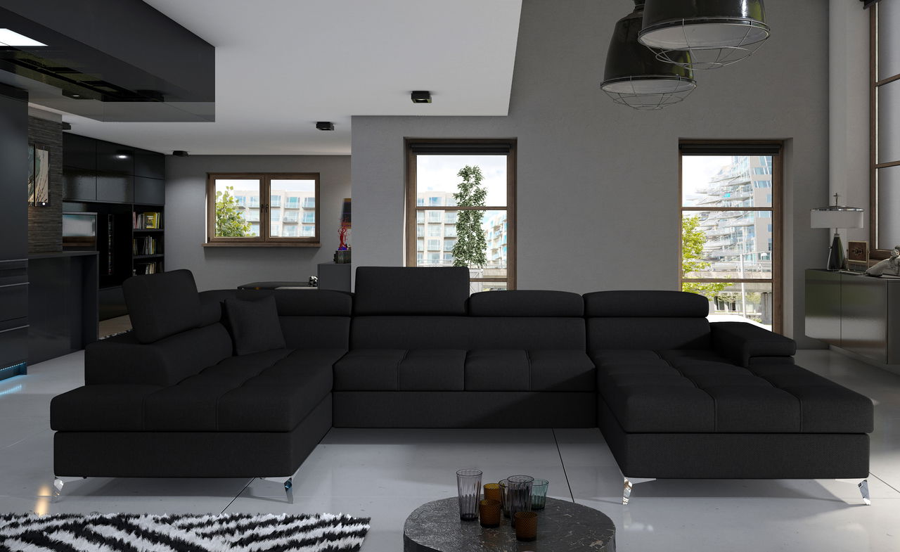 Coltar extensibil stanga 5 locuri ELTAP, Edr-24, Eduardo, 337x205x88 cm, lemn/poliester, negru