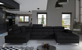 Coltar extensibil stanga 5 locuri ELTAP, Edr-24, Eduardo, 337x205x88 cm, lemn/poliester, negru