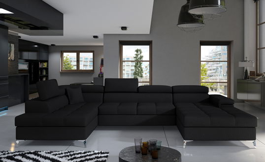Coltar extensibil stanga 5 locuri ELTAP, Edr-24, Eduardo, 337x205x88 cm, lemn/poliester, negru