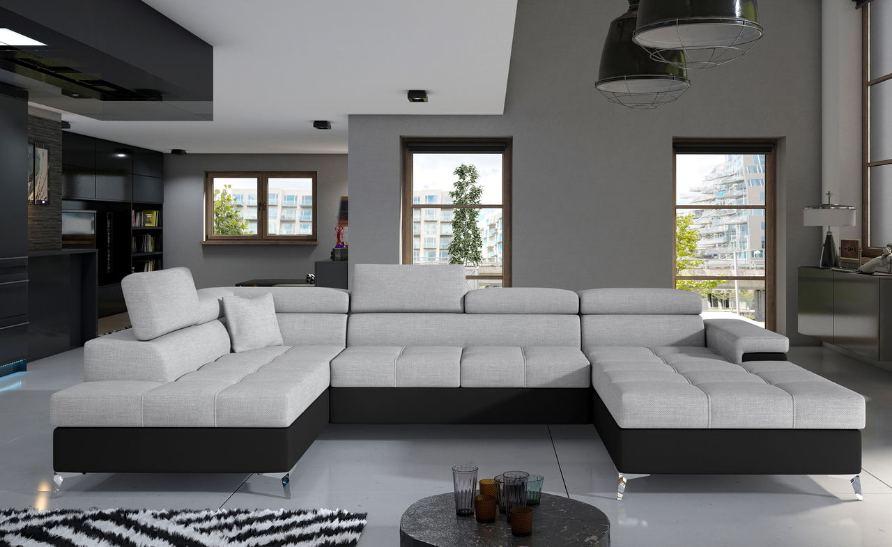 Coltar extensibil stanga 5 locuri ELTAP, Edr-25, Eduardo, 337x205x88 cm, lemn/poliester, gri deschis/negru
