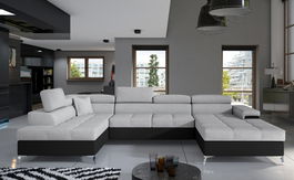 Coltar extensibil stanga 5 locuri ELTAP, Edr-25, Eduardo, 337x205x88 cm, lemn/poliester, gri deschis/negru