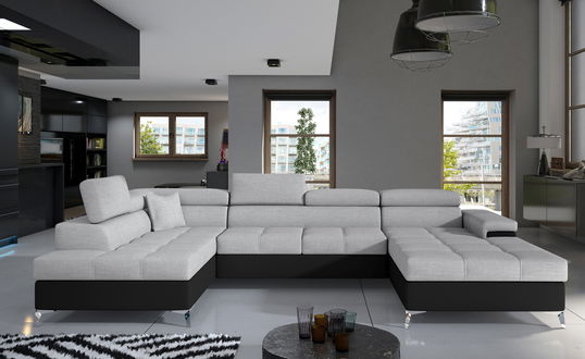 Coltar extensibil stanga 5 locuri ELTAP, Edr-25, Eduardo, 337x205x88 cm, lemn/poliester, gri deschis/negru